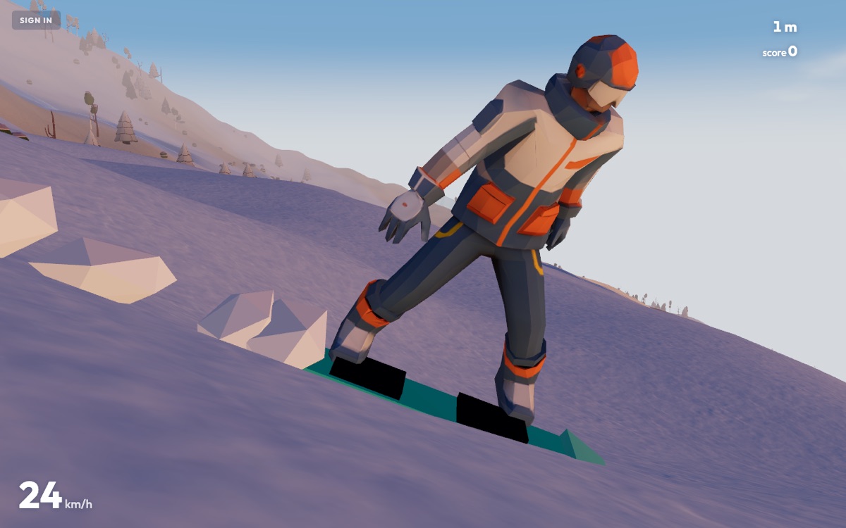 Snowboarder in a hard heel-side carve, chunks of snow flying off the edge